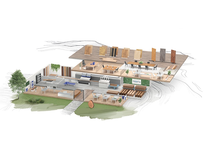 Illustrazione sezionata della sede BGP di Clusone con ambienti interni
