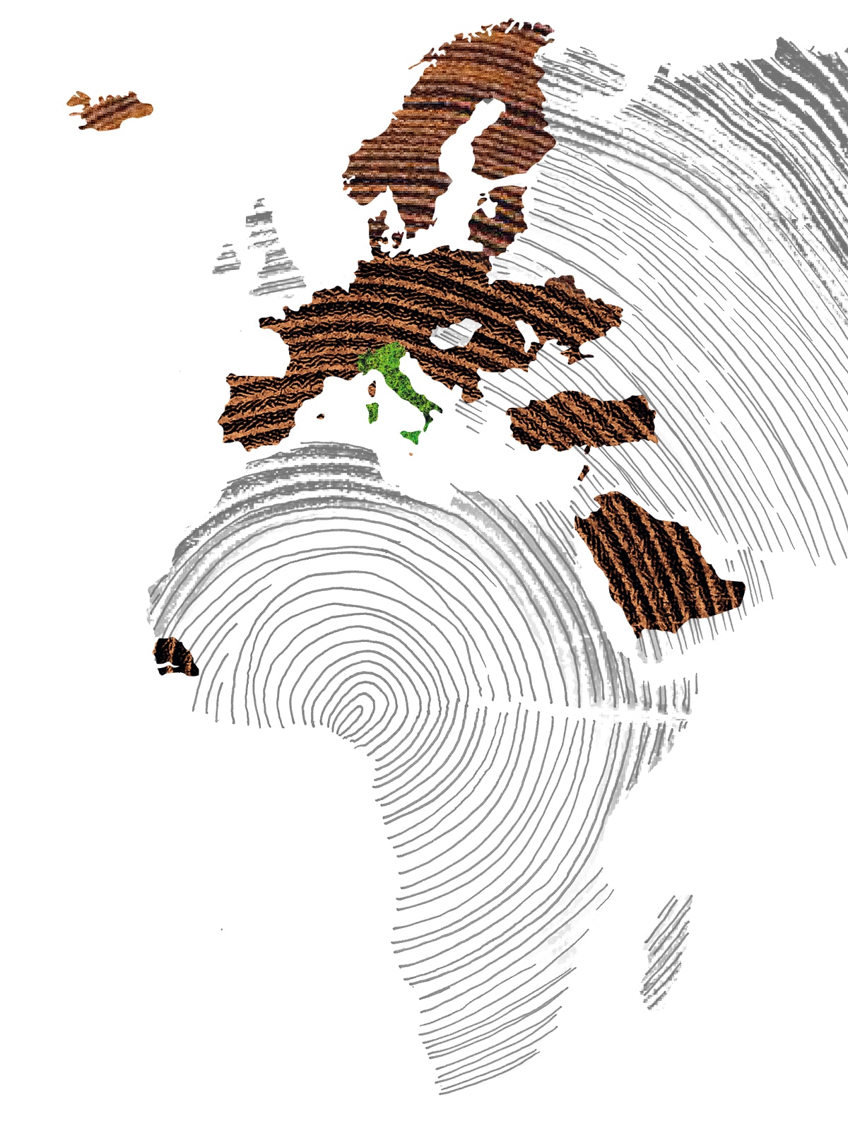 Mappa del mondo con sede centrale e stati export